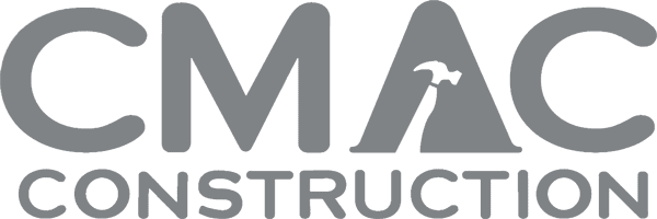 CMAC Construction logo with white text on a red background; the letter "A" in "CMAC" features a hammer graphic in the middle.